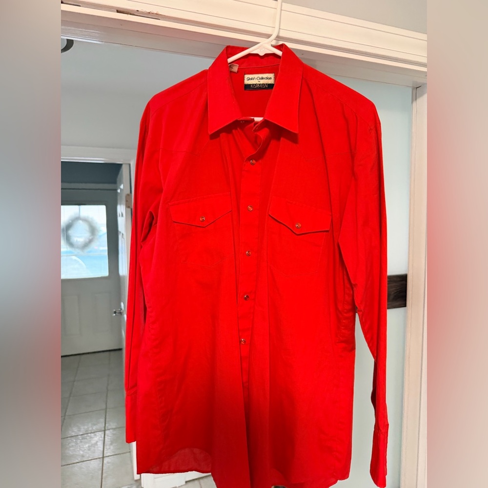 Vintage Karman Western Pearl Snap Shirt Red XL